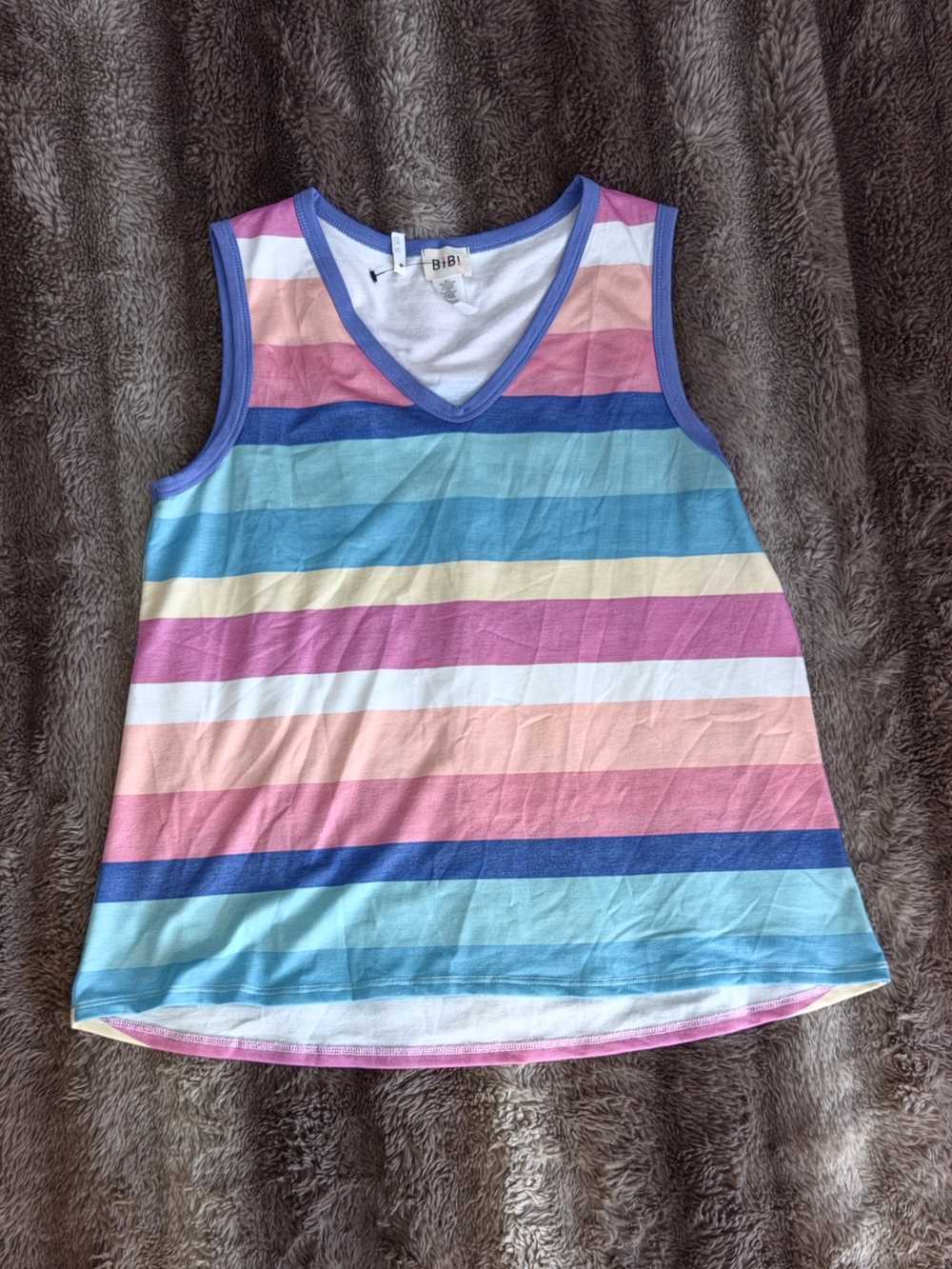 BiBi Multicolored Striped Tank Top Sleeveless Shirt M NWOT